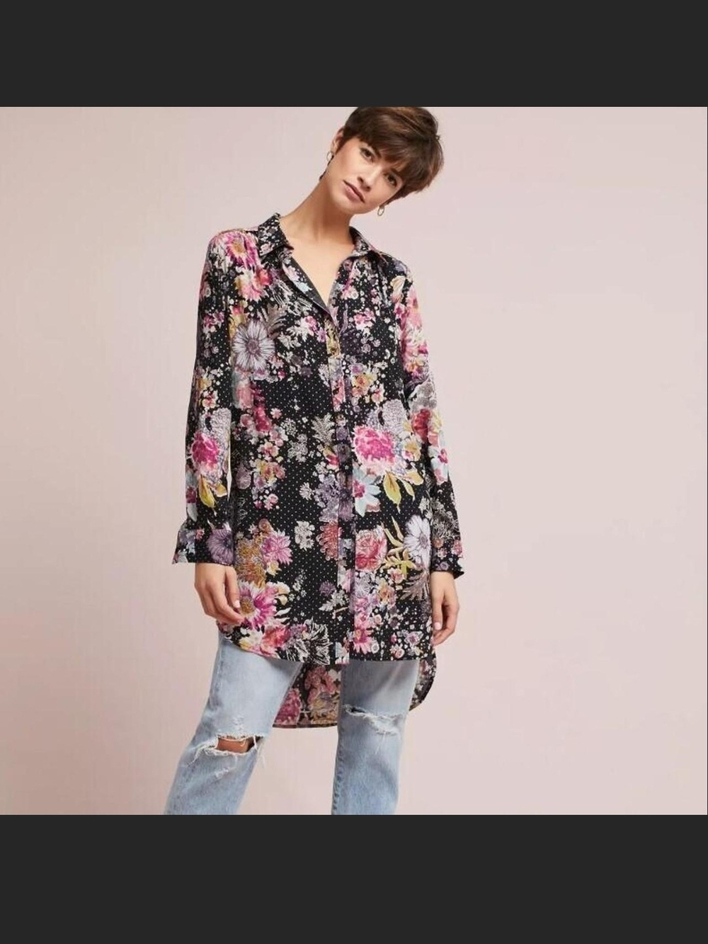 Maeve Anthro Oversized Light Tunic Shirt Dress High Low Hem XSmall